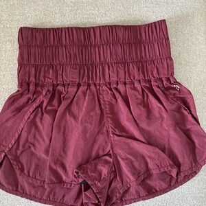 FP Movement by Free People Maroon Smocked High-Waist Shorts